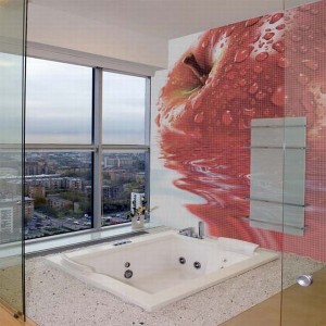 glass mosaic tiles with cool images for bathroom by glas 002 300x300 Banyo dekorasyonunda mozaik kaplamalar